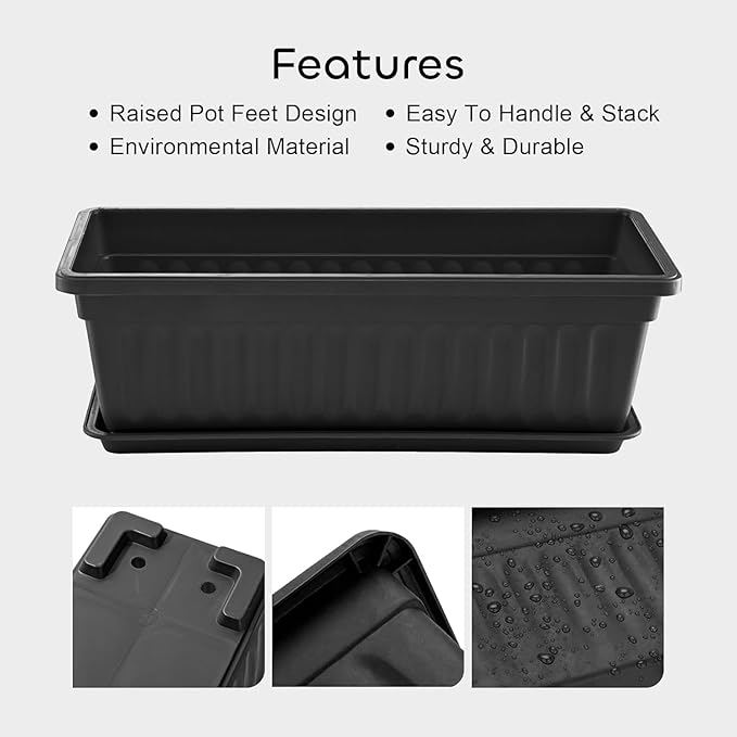 GROWNEER 3 Packs 17 Inches Black Flower Window Box Plastic Vegetable Planters - Image 5