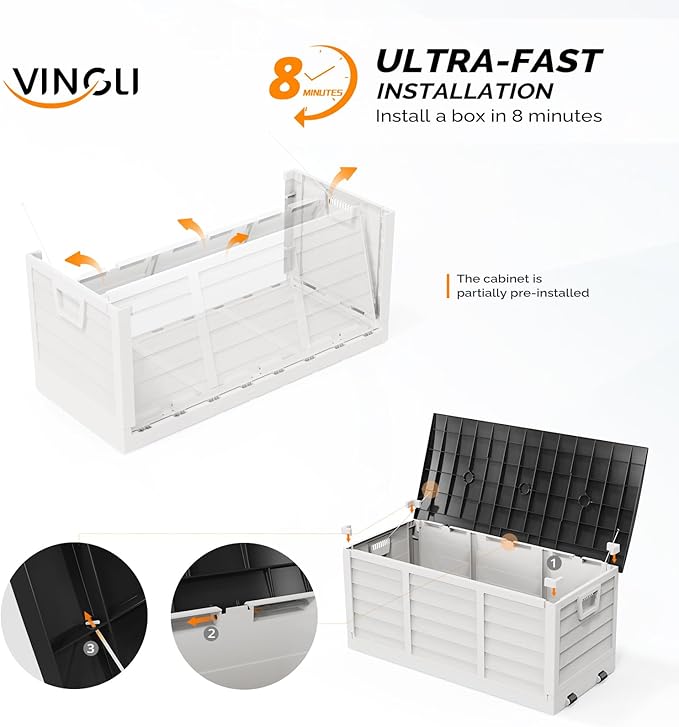 VINGLI 75 Gallon Collapsible Outdoor Storage Box, Simple-to-assemble Plastic - Image 2