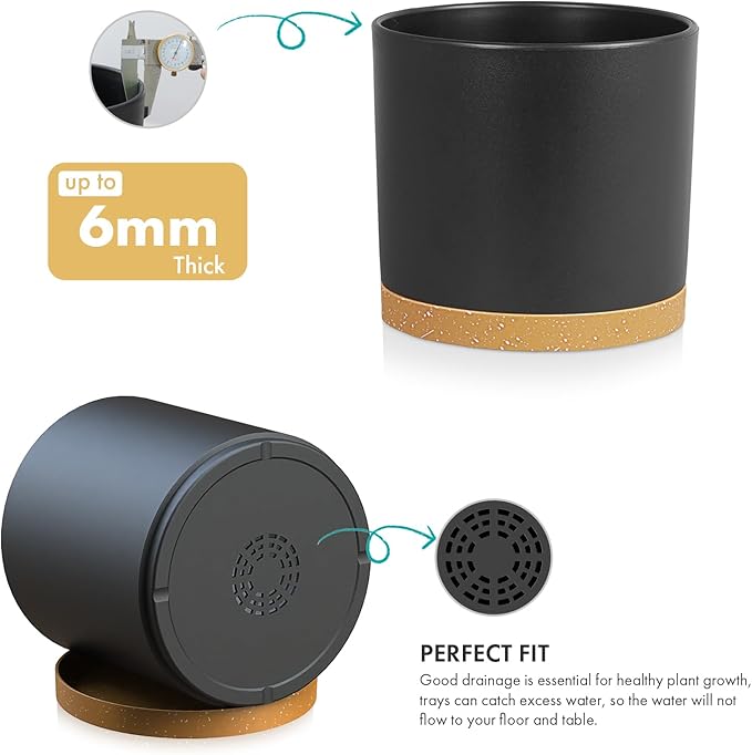 8 Inch Cylinder Plant Pots for Indoor Outdoor Plants, Medium Deep Flower Pots - Image 3