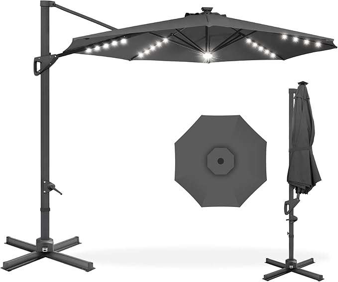 Best Choice Products 10ft Solar LED Cantilever Patio Umbrella, 360-Degree by BestChoiceProducts
