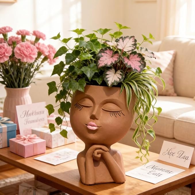 Face Flower Pot Head Planter, Girl Heads Flowerpot, Lady Faces Plant Pot - Image 2