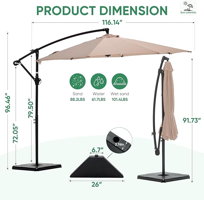 NEWBULIG 10FT Patio Umbrella, Offset Cantilever Outdoor Patio Table Umbrella - Image 8