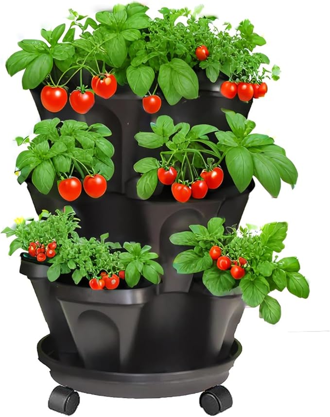 Strawberry Planters, 3 Tiered Vertical Stackable Planter, Herb Stacking Tower by Lykvrii