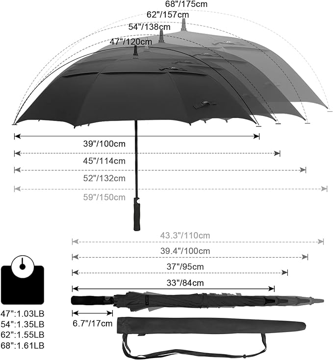 G4Free 47/54/62/68/72 Inch Automatic Open Golf Umbrella Oversize Extra Large - Image 3