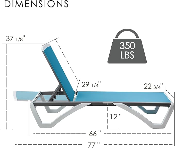 Kozyard Outdoor Chaise Lounge Chair, Full Flat Adjustable Patio Lounger - Image 2