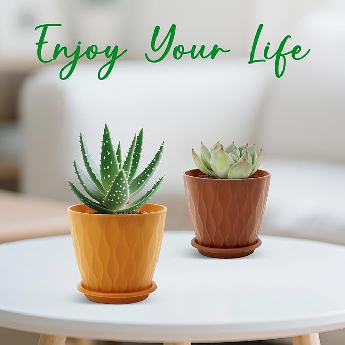 4 inch Plant Pots, 5 Pack Flower Pots Outdoor Indoor, Planters - Image 5