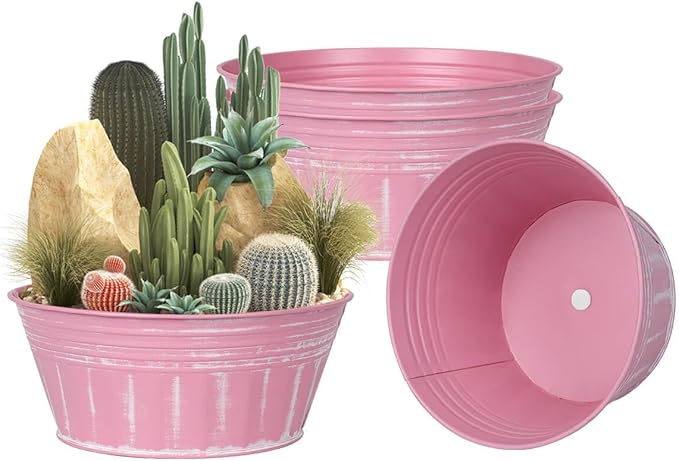 vensovo 10 Inches Pink Metal Rustic Plant Pots by vensovo