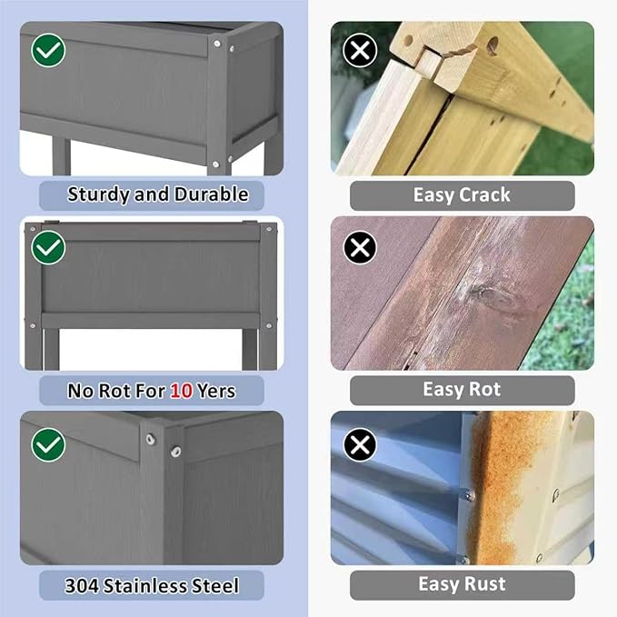 Raised Garden Bed with Drainage Hole Waterproof HDPE Elevated Planter Box with - Image 4