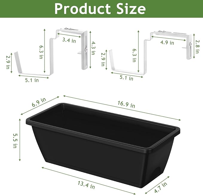 ETELI Railing Planter 6 Pack, 16.9 Inch Window Basket Deck Boxes Plastic Flower - Image 2