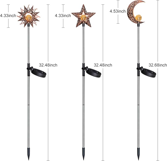 Solar Garden Stake Lights, Moon Sun Star Yard Decorations Outdoor 3 Pack Solar - Image 8