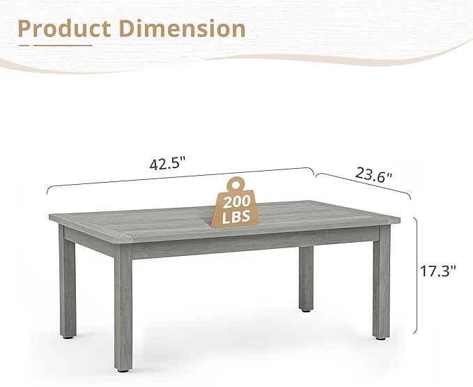 LUE BONA Outdoor Coffee Table, HDPS Patio Coffee Tables - Image 3