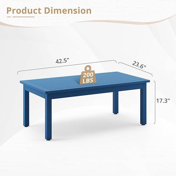 LUE BONA Outdoor Coffee Table, HDPS Patio Coffee Tables - Image 3