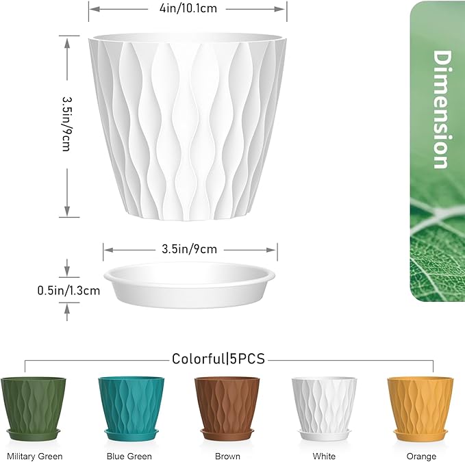 4 inch Small Plastic Nursery Pots, Seedling Pots, 5 Set Water Ripples Plant Pots - Image 2