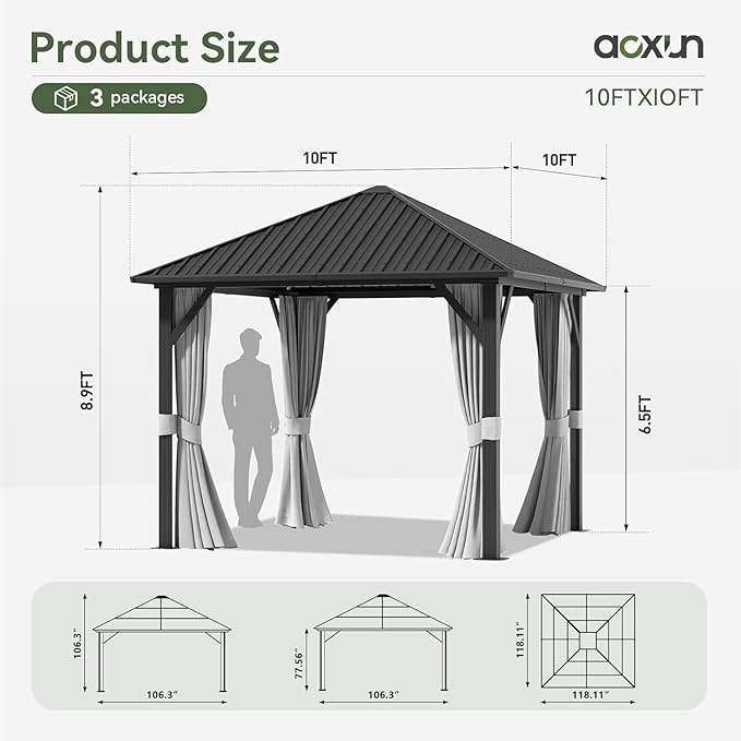 Aoxun Hardtop Gazebo 10x10, Aluminum Frame Canopy - Image 2