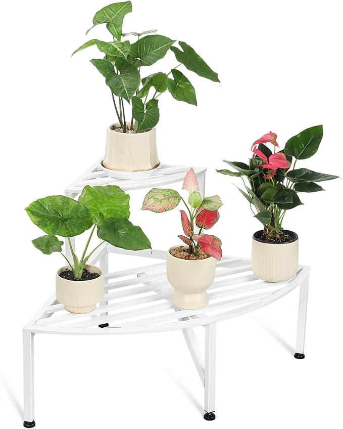 Corner Plant Stand Outdoor Metal, 2 Tier Heavy Duty Ladder Plant Shelf Indoor by Dipion