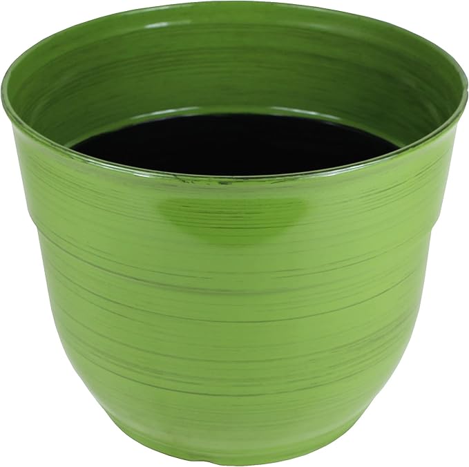 Garden Elements Indoor/Outdoor Glazed Brushed Happy Plastic Planter, Dark Green - Image 4