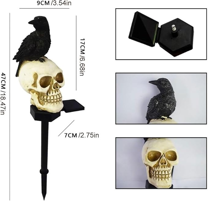 Outdoor Solar Lights, Crow Solar Lights Outdoor Waterproof Halloween Skull Light - Image 4