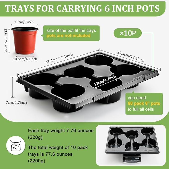 6 Cell Round Nursery Pot Trays for 6 Inch Pots, Thickened Sturdy Seedling Pot - Image 2