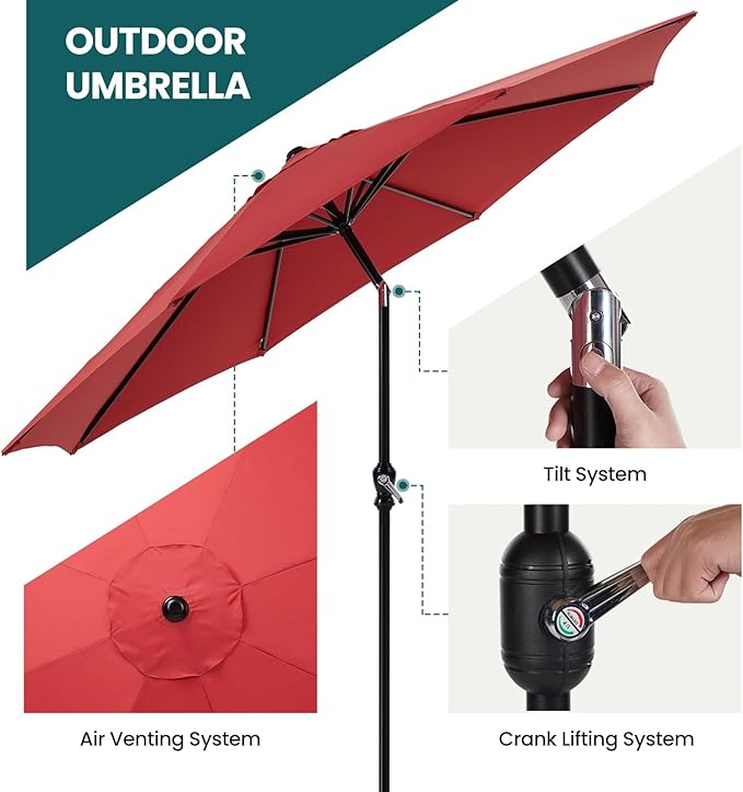 OLIXIS 9ft Patio Umbrella with Tilt and Crank Button & 8 Sturdy Ribs Waterproof - Image 6