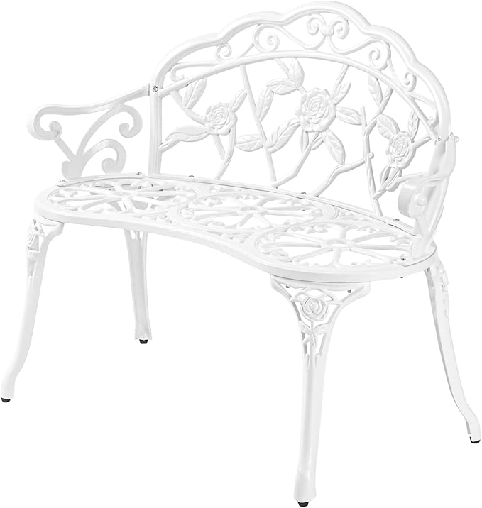 VINGLI 38.5" Patio Park Garden Outdoor Metal Rose Bench, 2-Person Cast Iron by VINGLI