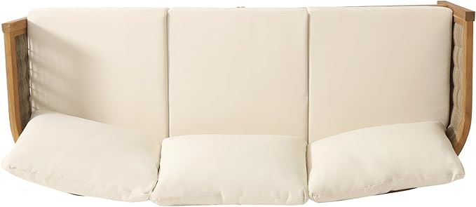Merax 76.5" Outdoor Acacia Wood Wicker 3 Seater Sofa, Patio Furniture Couch - Image 9