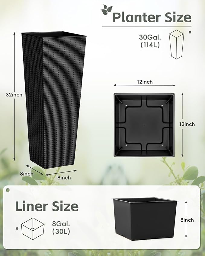 Greesum 32 Inch Tall Plastic Planters, Detachable Inner Pot & Drainage Holes - Image 7