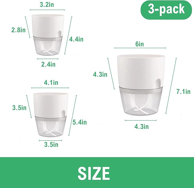 6/4/3Inch Self Watering Planter Pots 3 Pack Plant Pot - Image 2