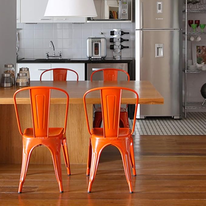 FDW | Set of 4 Metal Dining Chairs | Orange | Stackable Tolix Side Chairs - Image 6