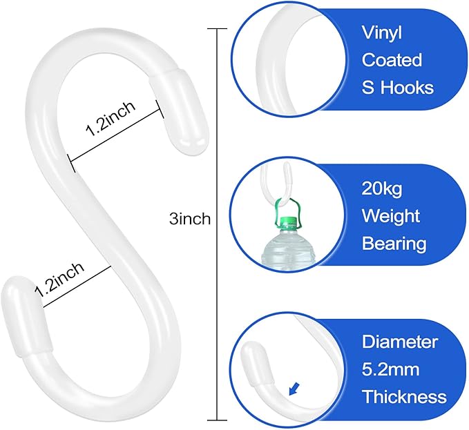 White S Hooks, 3 Inch Vinyl Coated S Hook - Image 2