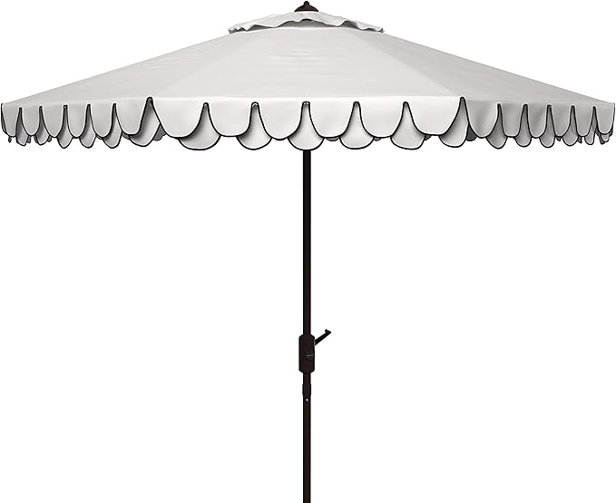 SAFAVIEH 9ft Outdoor Patio Umbrella, Ivory & Navy Trim, Auto Crank Tilt by SAFAVIEH