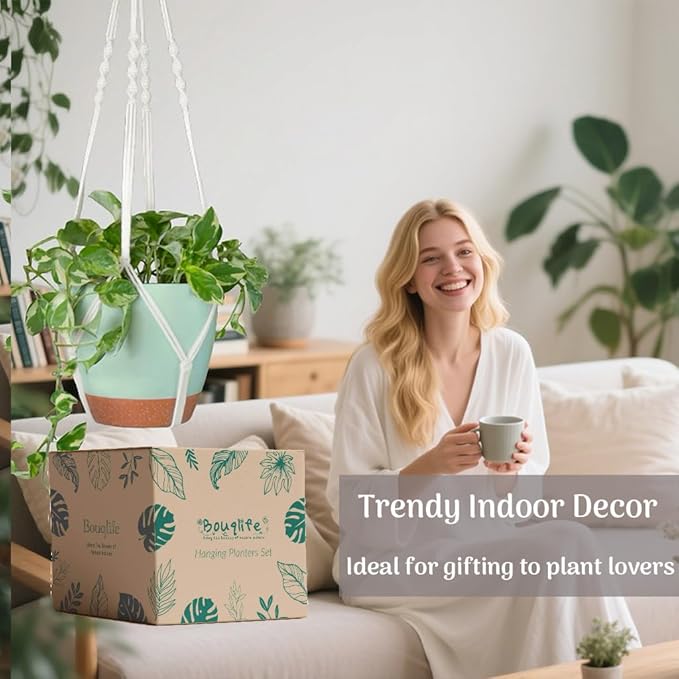 Self Watering Hanging Planters for Indoor Plants 3 Pack Macrame Plant Hangers - Image 8