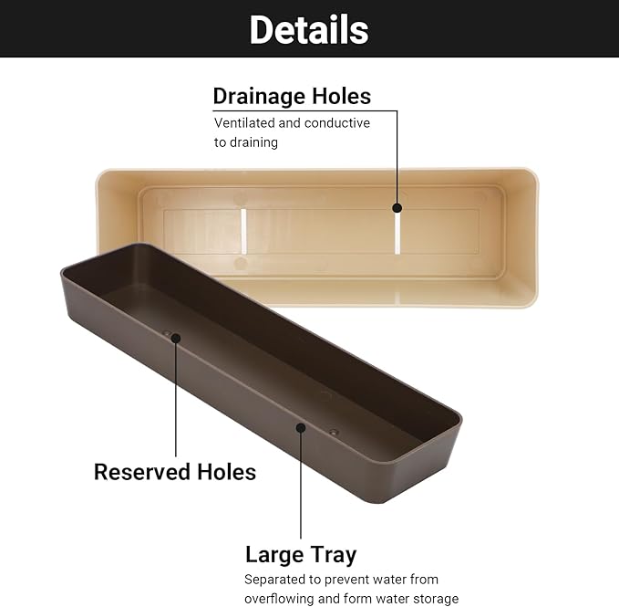 GREANER 6 Pack Window Box Planter, 12x3.8 Inch Rectangle Herb Planter - Image 3