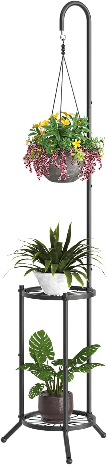 Plant Stand with Hooks Indoor Outdoor Corner Tall Plant Stand Heavy-Duty Metal by BMOSU