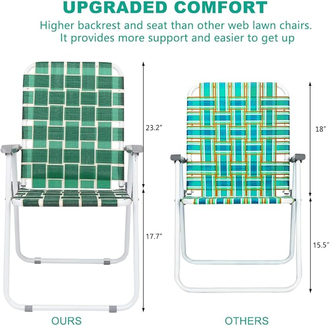 VINGLI Patio Lawn Webbed Folding Chairs Set of 2, Outdoor Beach Chair Portable - Image 3