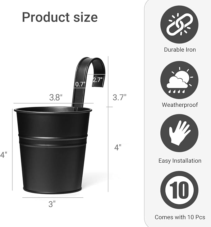 Dahey 10 Pcs Small Hanging Flower Pots Metal Iron Bucket Planter - Image 2