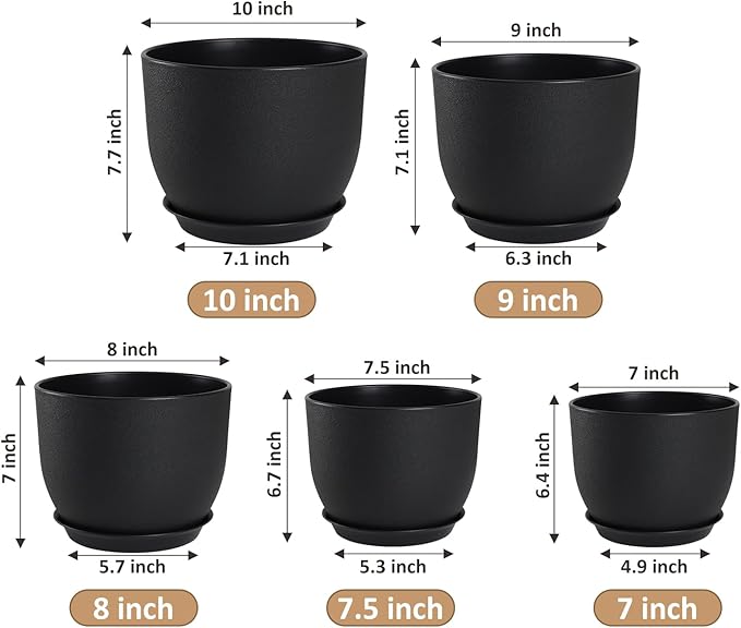 Plant Pots 10/9/8/7.5/7 inch Set of 5, Flower Pots - Image 2
