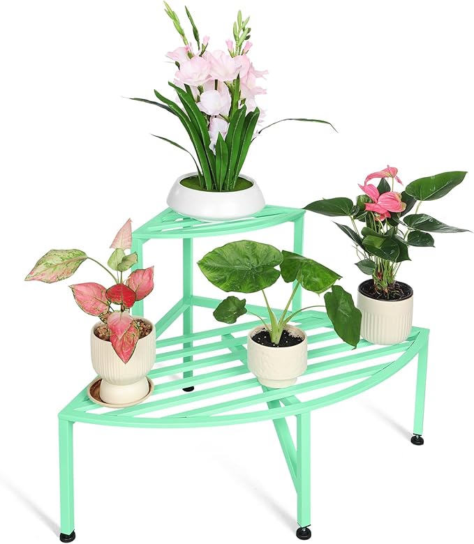Corner Plant Stand Outdoor Metal, 2 Tier Heavy Duty Ladder Plant Shelf Indoor by Dipion