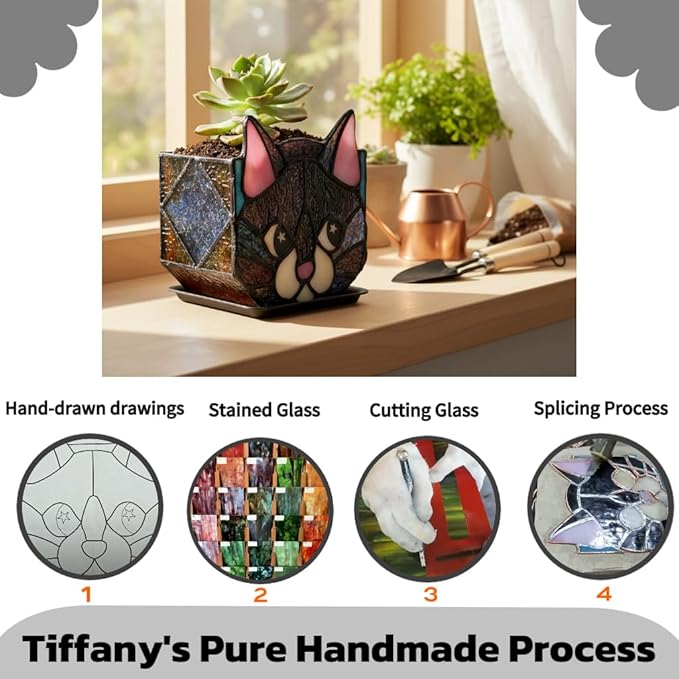 Star Black Cat Decorative Flower Pot, Handcrafted Ceramic Planter - Image 3
