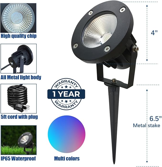 TOVEENEN 25W Color LED Outdoor Landscape Spotlight - Image 7