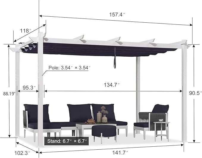 PURPLE LEAF 10' x 13' Patio Retractable Pergola Outdoor White Heavy-Duty - Image 7