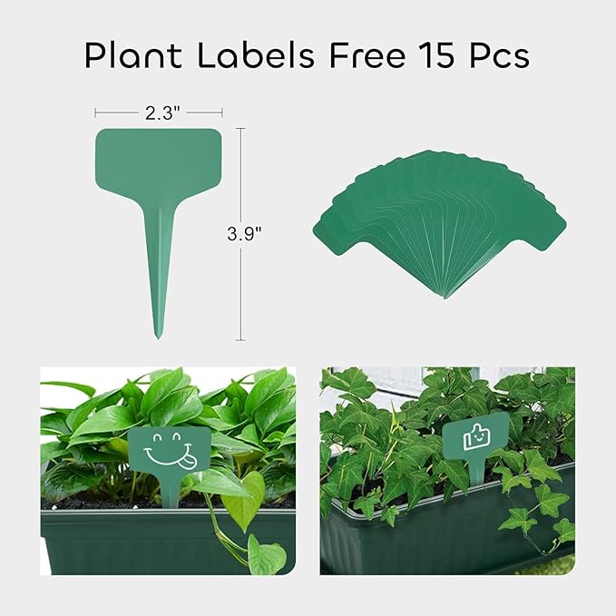 GROWNEER 3 Packs 17 Inches Green Flower Window Box Plastic Vegetable Planters - Image 2