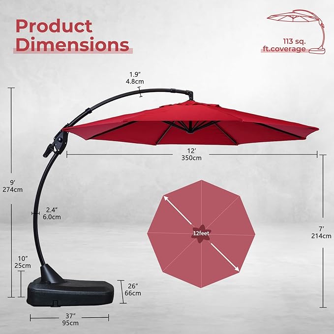 Grand patio 12FT Outdoor Cantilever Umbrella Large Round Aluminum Offset - Image 4