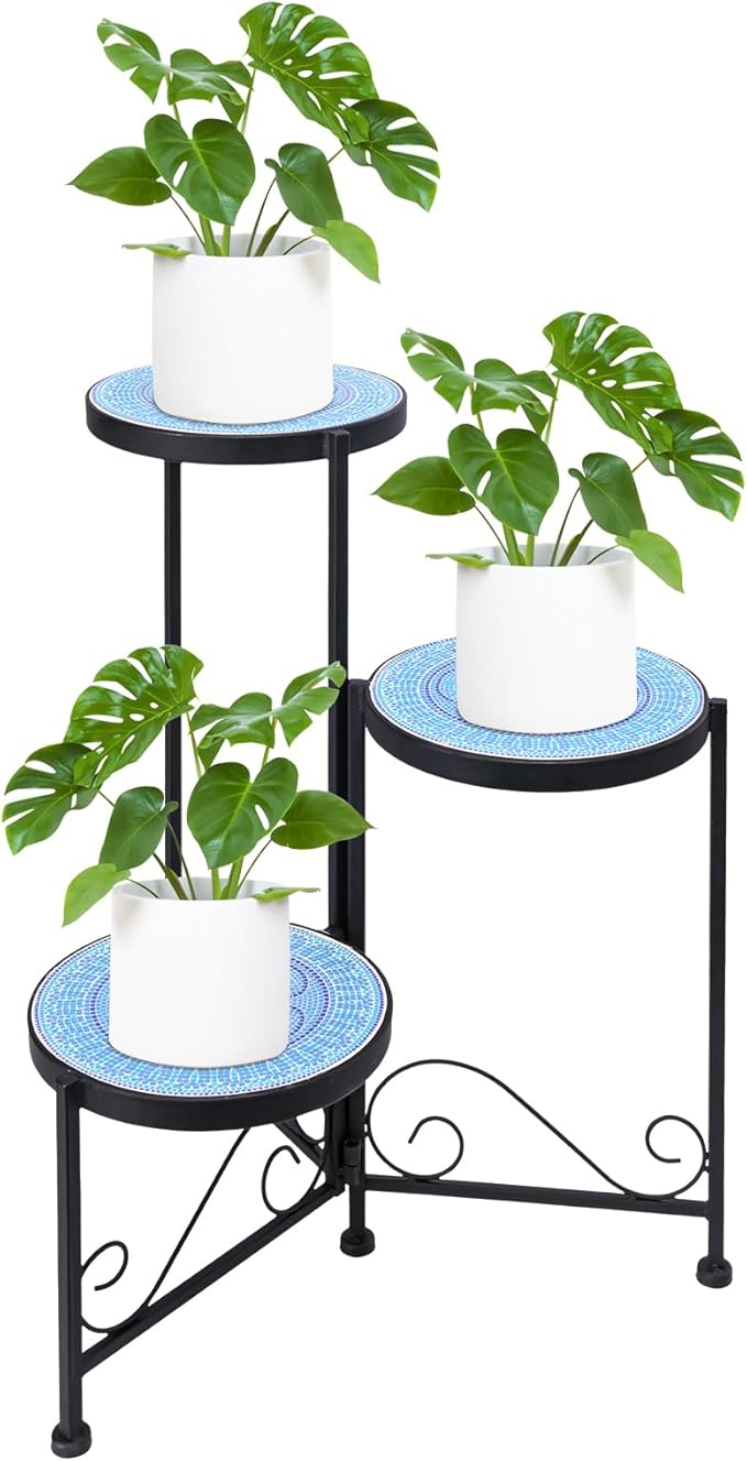 Plant Stand Indoor 3 Tie Mosaic Metal Corner Shelf Outdoor Plant Pot Holder by Chonsun