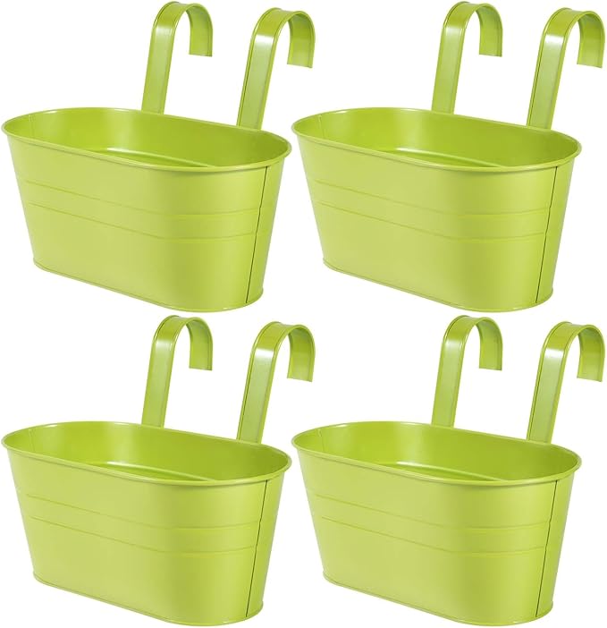 OBTANIM 4 Pack Metal Hanging Flower Pots Iron Railing Planter Outdoor Fence by OBTANIM