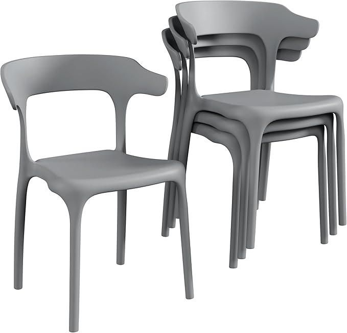 VECELO 4 Pack Plastic Stacking Chairs, Stackable Dining Chairs - Image 9