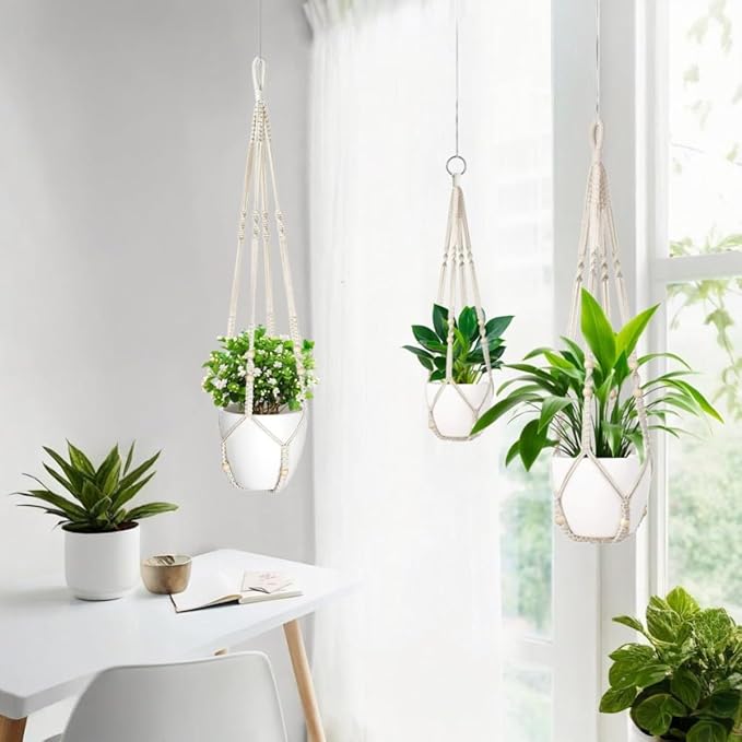 3 Pack Macrame Plant Hanger, Hanging Plant Holder, Boho Home Decor Hanging - Image 2