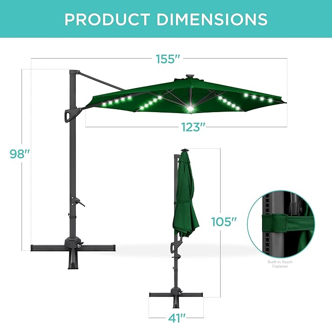 Best Choice Products 10ft Solar LED Cantilever Patio Umbrella, 360-Degree - Image 7
