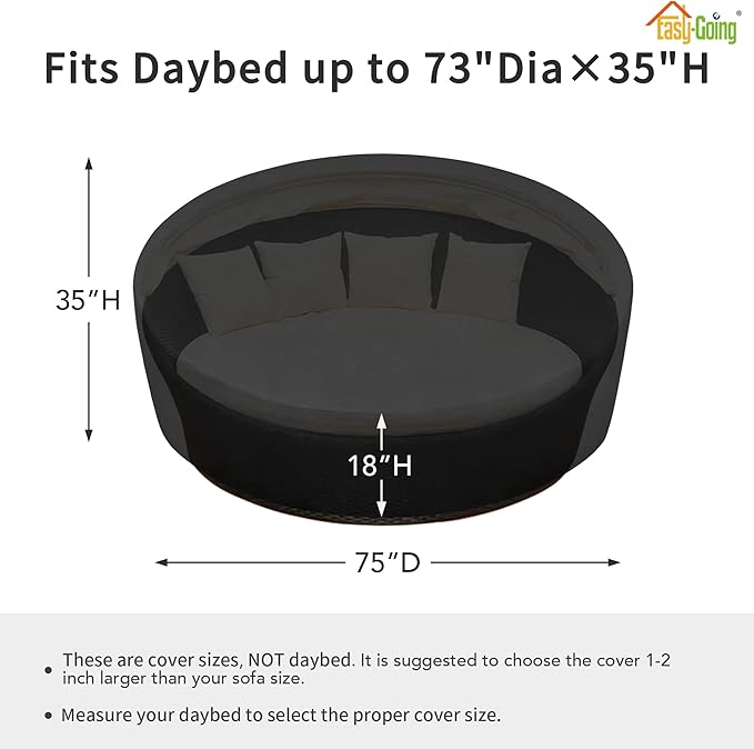 Easy-Going Heavy Duty 600D Outdoor Daybed Cover 75 Inch UV Resistant Patio - Image 2