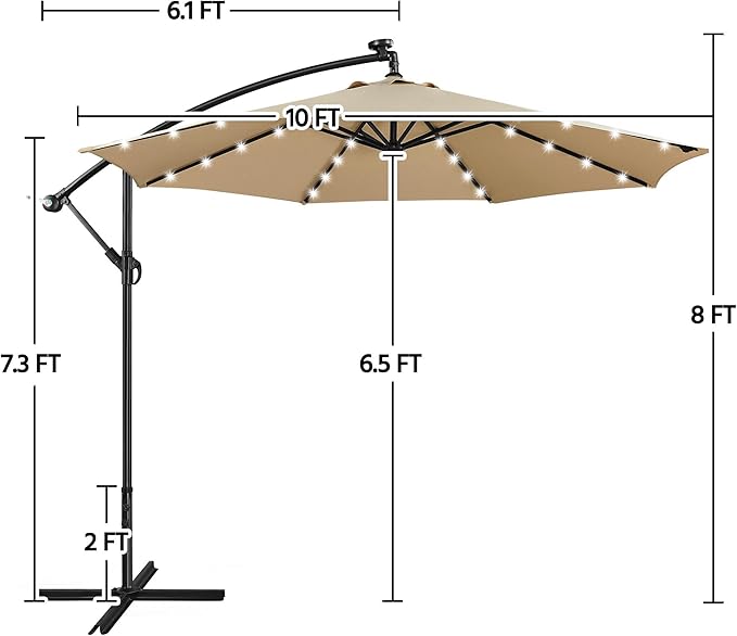 Yaheetech 10FT Solar Offset Umbrella - Image 3
