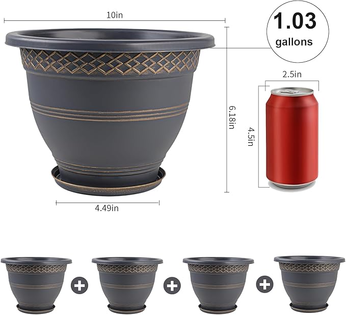 10 Inch 4 Pack Plant Pots, Plastic Flower Pot - Image 4